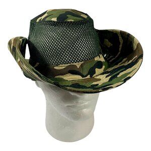 Woodland Camo Mesh Outdoor Wide-Brim Bucket Hat Lightweight Vented Breathable